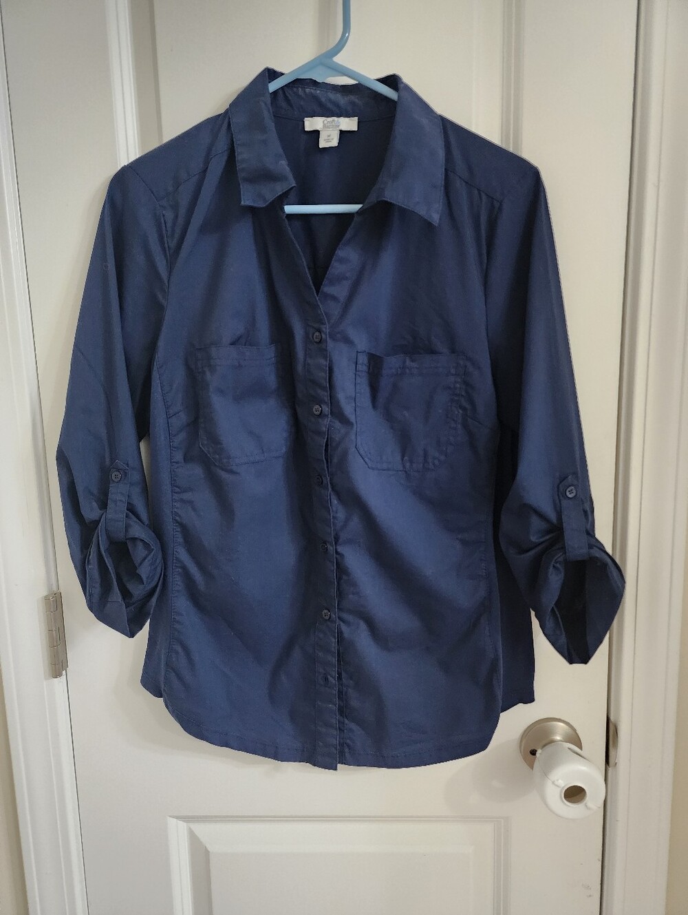 Croft & Barrow Womens Navy Button-Front Casual Shirt